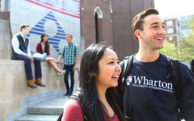 Image of students wearing Wharton Apparel