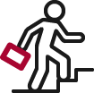 Icon of a person climbing stairs while carrying a briefcase, representing career progression or ambition.