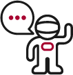 Icon of a humanoid figure with a speech bubble containing three dots, symbolizing communication or messaging.