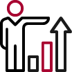 An icon of a person pointing at a bar chart with an upward arrow, symbolizing growth or progress.