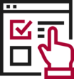 An illustration of a computer interface with a checklist and a hand icon pointing to it, representing user interaction or selection.