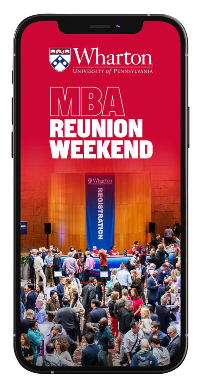 Mobile phone with MBA Reunion Weekend App