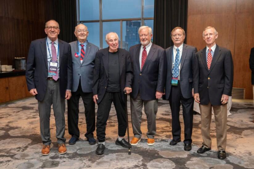 “Rick” Perkins, WG’70, “Pete” Peterson, WG56, Cliff Leventhal, WG’56, McClain Gordon, WG’73, Jack Holton, WG’73, and. Charlie Oewel