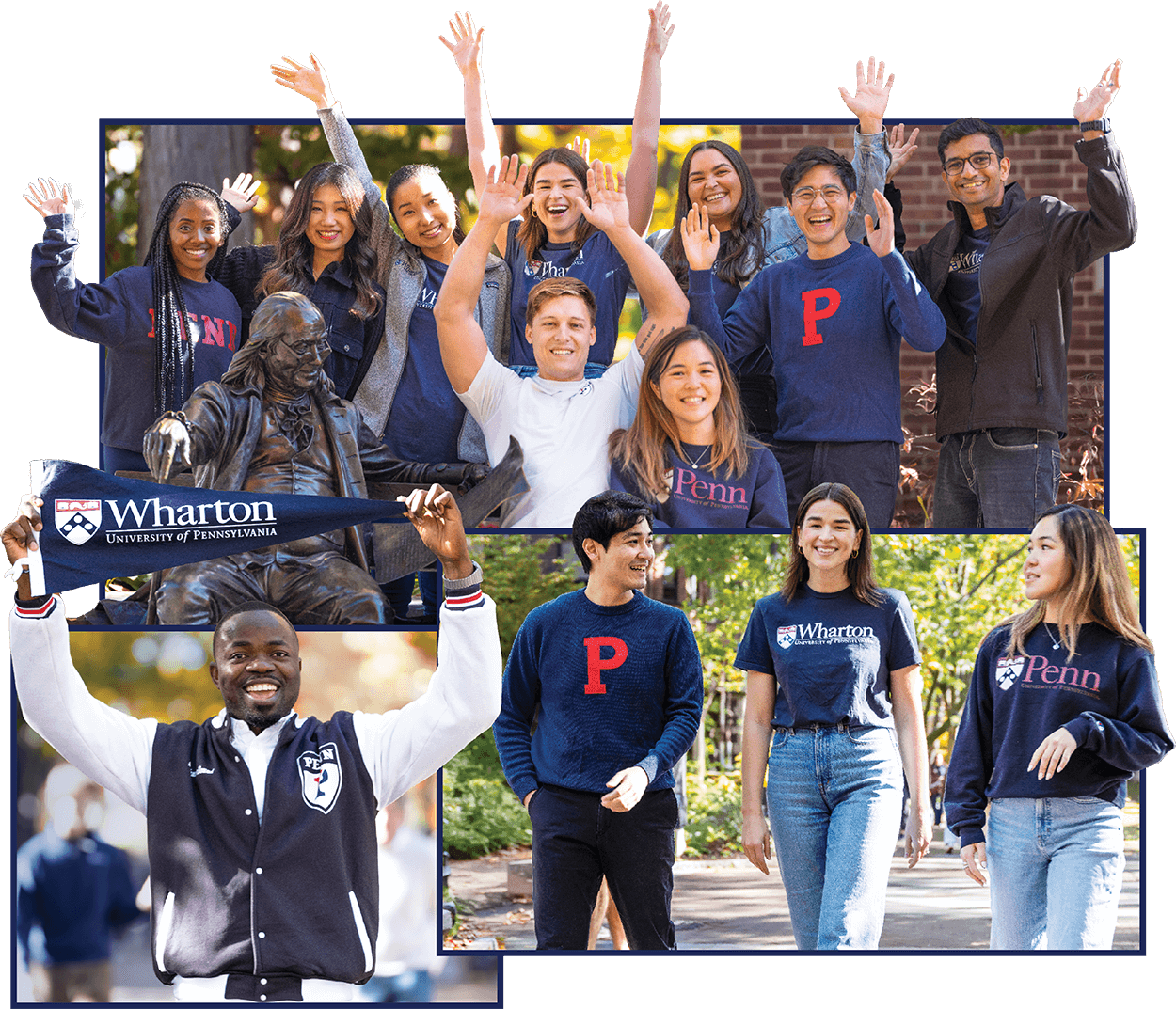 Collage of Wharton Alumni Fellow students on campus