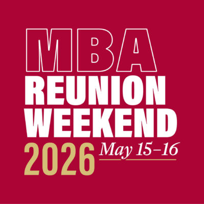 Wharton MBA Reunion logo text reads MBA Reunion Weekend 2026 May 15-16