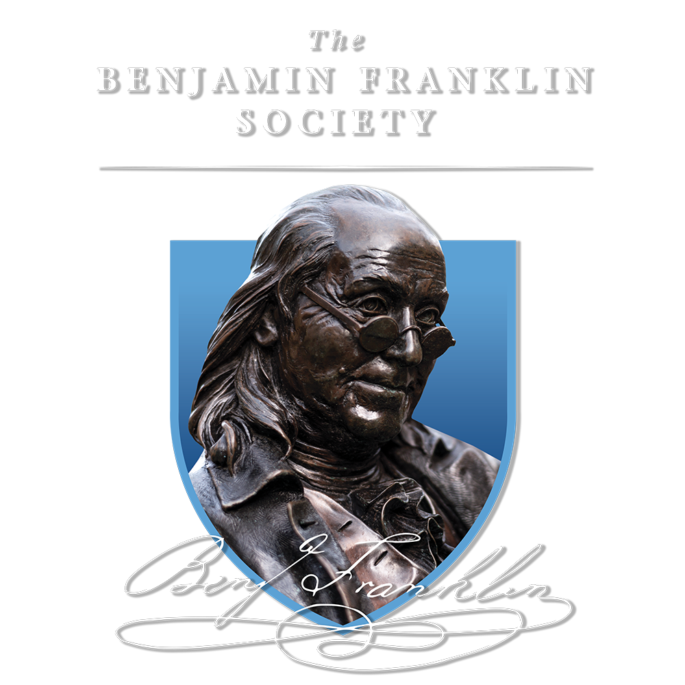 Ben Franklin's bust and signature with The Benjamin Franklin Society logo