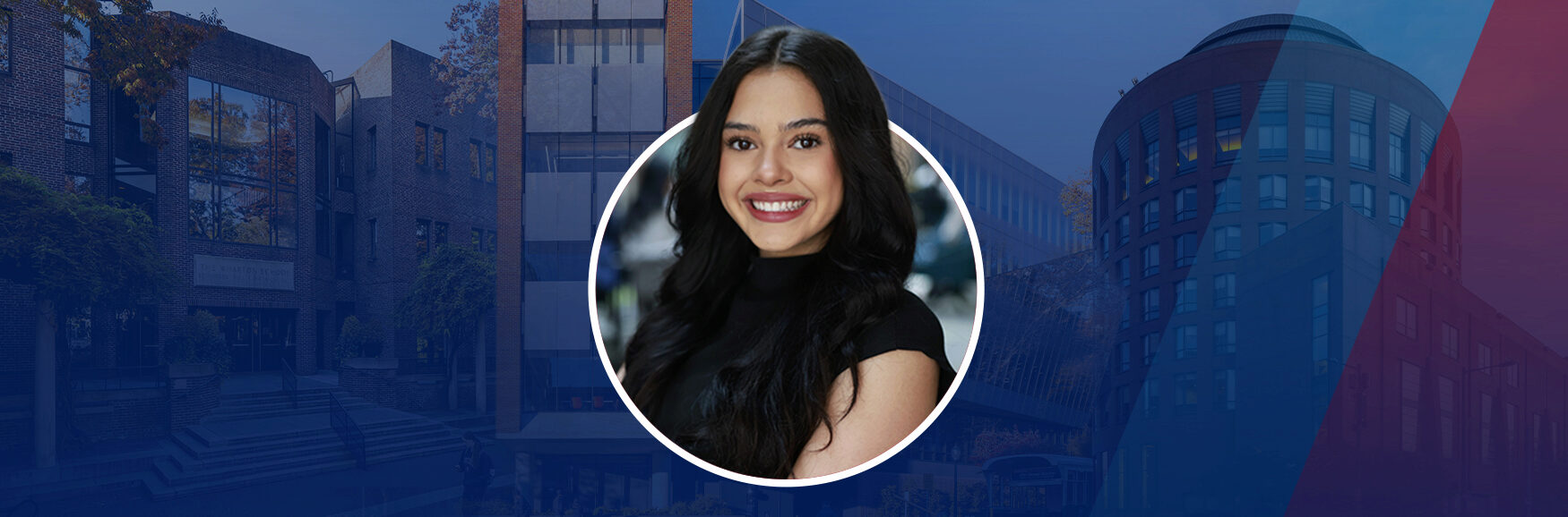 A Wharton student poses for a headshot in a campus space.